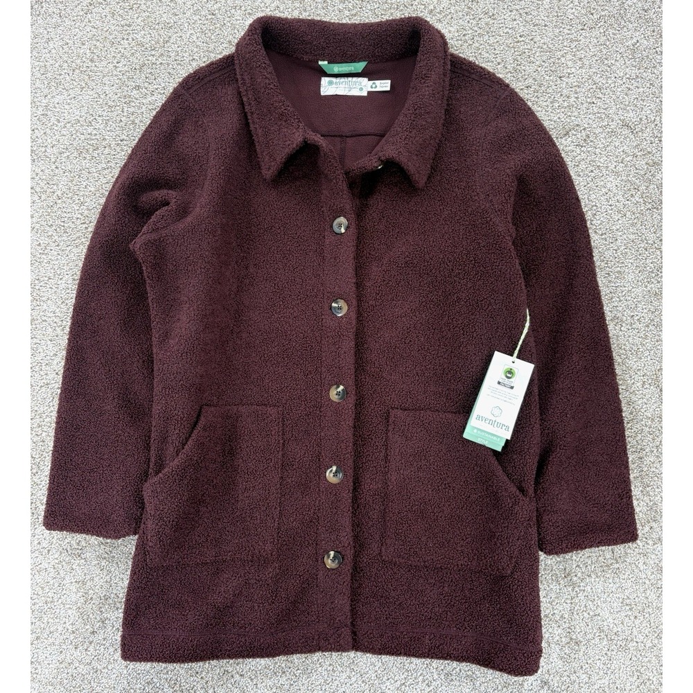 AVENTURA Bethann Coat Womens L Dark Red Boucle Eco Fleece‎ Winter Cabin Coat NWT
